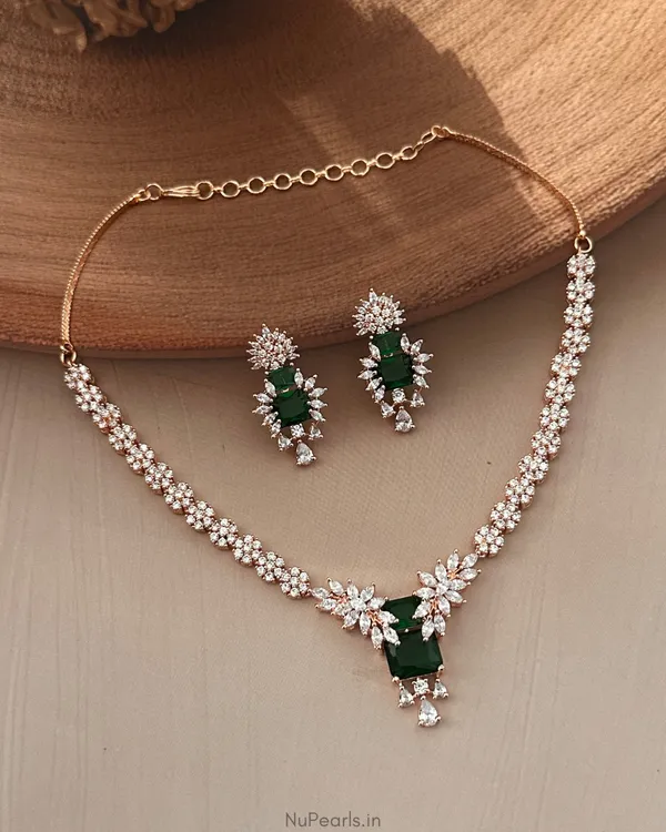 Green_Tara_Necklace_|18K_Rose_Gold_Plated_American_Diamond_Jewellery_Set_For_Women_With_Earrings