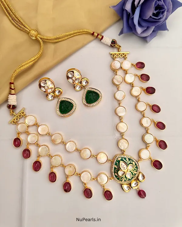 Red_Green_Baroque_Pearl_Layered_Necklace_|_Handmade_18K_Gold_Plated_Necklace_Set_For_Women