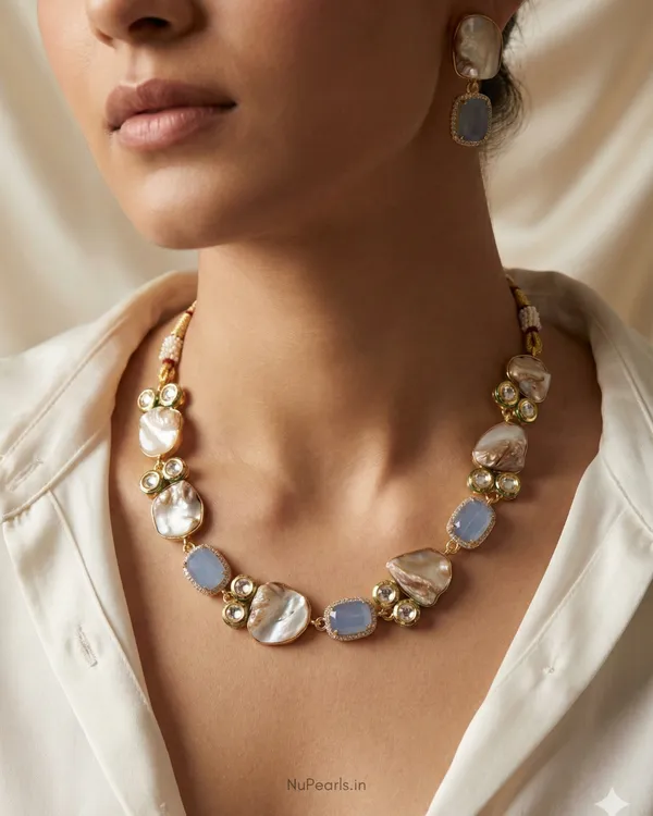 Light_Blue_Romaisa_Mother_Of_Pearl_Choker_|18k_Gold_Plated_Handmade_Jewellery_Set