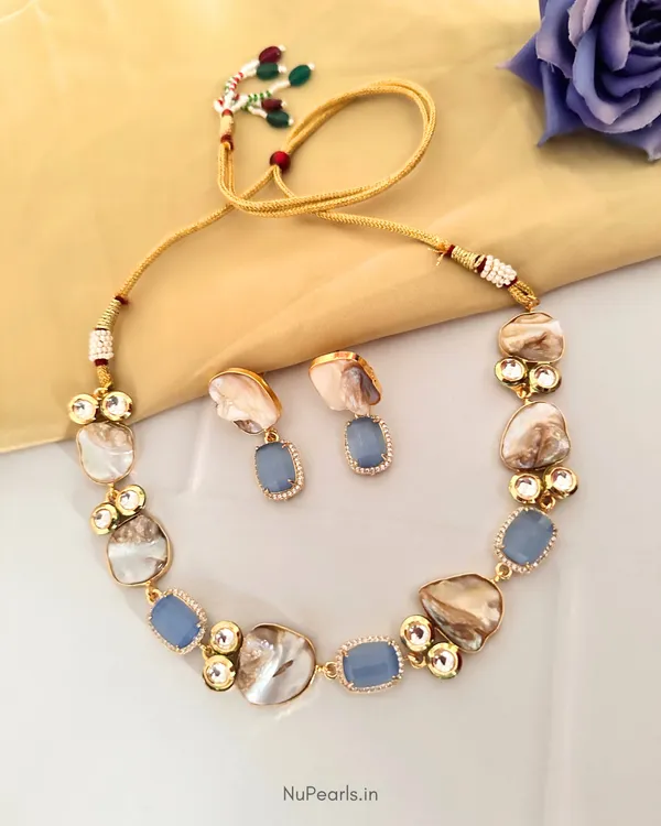Light_Blue_Romaisa_Mother_Of_Pearl_Choker_|18k_Gold_Plated_Handmade_Jewellery_Set