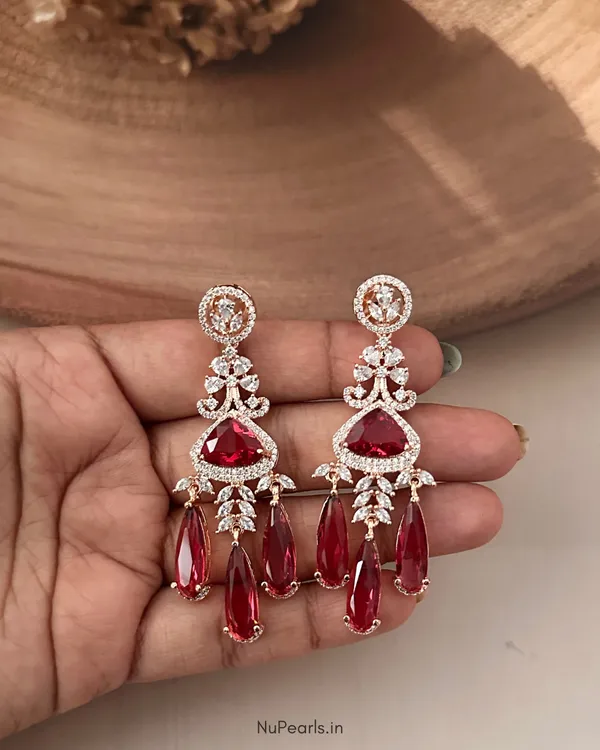 Red_Grace_American_Diamond_Rose_Gold_Plated_Chandelier_Party_Earrings_For_Women