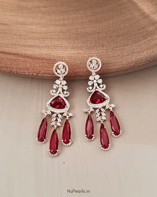 Red_Grace_American_Diamond_Rose_Gold_Plated_Chandelier_Party_Earrings_For_Women