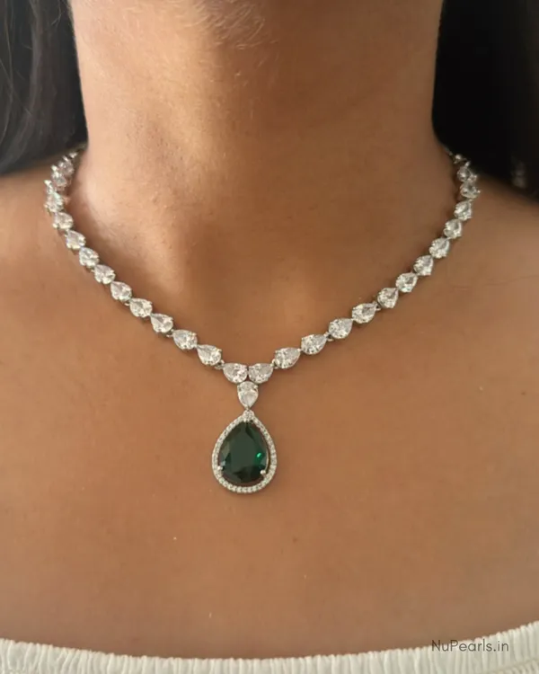 Emerald_Green_Ella_Tear_Drop_CZ_Stone_Rhodium_Necklace