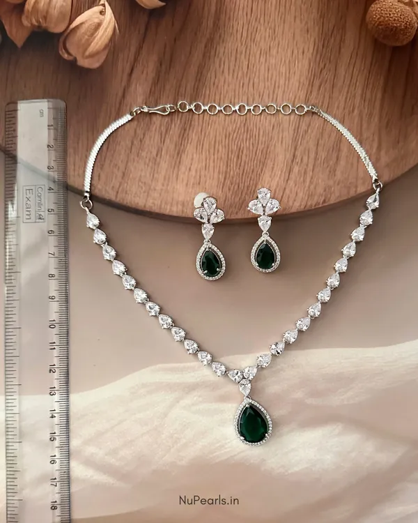 Emerald_Green_Ella_Tear_Drop_CZ_Stone_Rhodium_Necklace