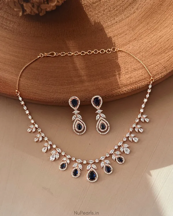 Blue_Hiba_Necklace|18K_Rose_Gold_Plated_American_Diamond_Jewellery_Set_For_Women_With_Earrings