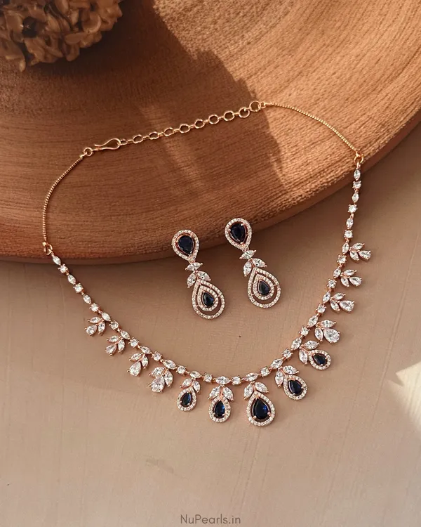 Blue_Hiba_Necklace|18K_Rose_Gold_Plated_American_Diamond_Jewellery_Set_For_Women_With_Earrings