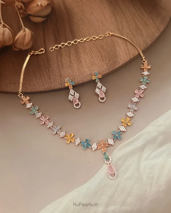 Pastel_Multi_Amal_Necklace_|_18K_Rose_Gold_Plated_CZ_Studded_Jewellery_Set_For_Women