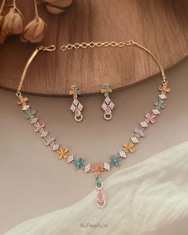 Pastel_Multi_Amal_Necklace_|_18K_Rose_Gold_Plated_CZ_Studded_Jewellery_Set_For_Women