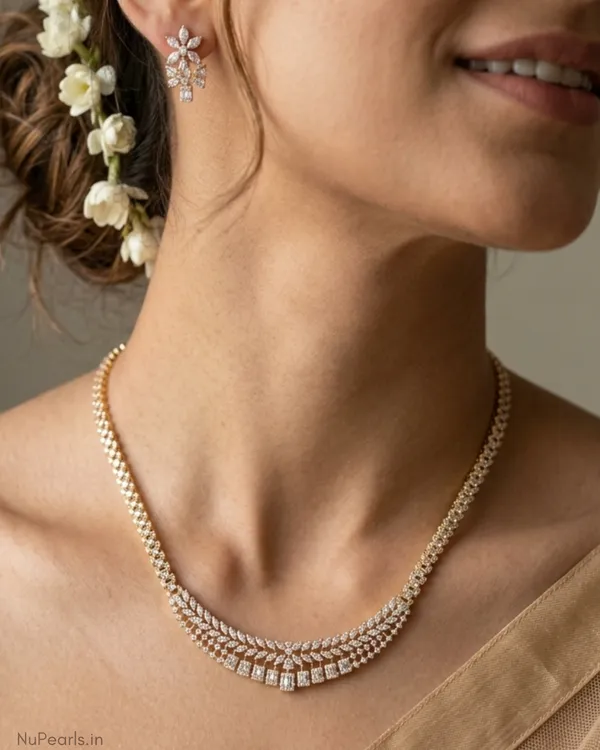 Gold_Silver_Jasika_American_Diamond_Mangalsutra_Necklace|Dual_Polish|Screw_Back_Earrings