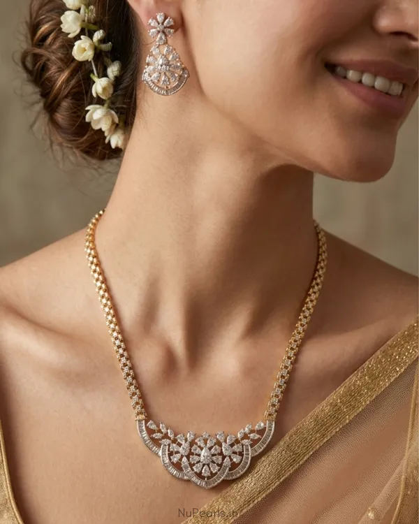 Gold_Silver_Maira_American_Diamond_Mangalsutra_Necklace|Dual_Polish|Screw_Back_Earrings