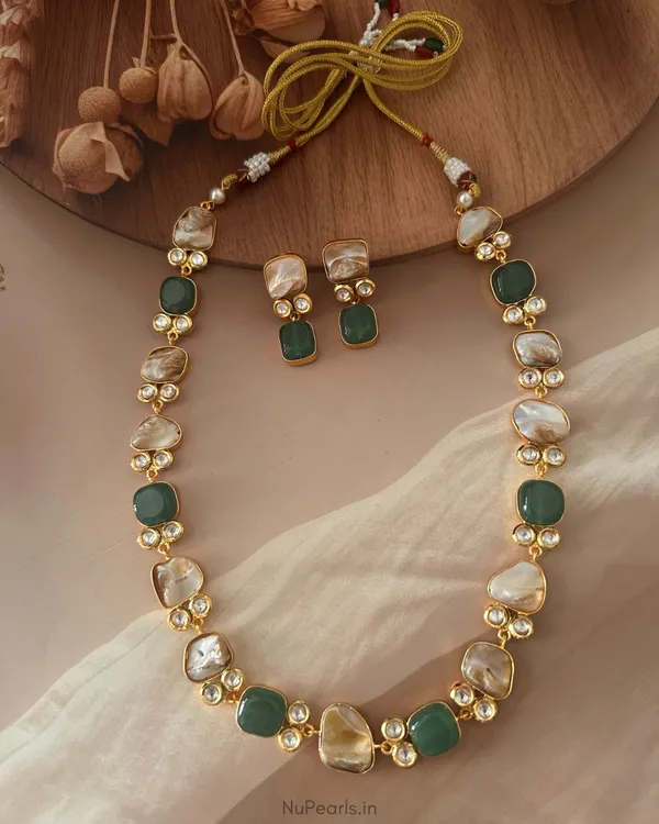 Green_Lumaa_Mother_Of_Pearl_&_Kundan_Necklace_Set_|18K_Gold_Plated