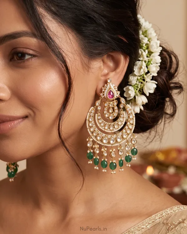 Red_Green_Polki__Sukoon_Statemnt_Chandbali_|18K_Gold_Plated