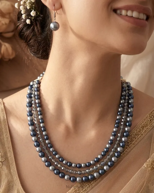 Handmade_Navy_Blue-Silver_Amelia_Pearl_&_Crystal_3_Layered_Mala_Necklace_With_Earrings