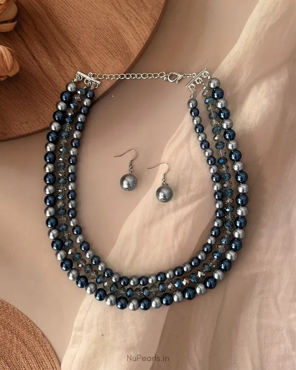 Handmade_Navy_Blue-Silver_Amelia_Pearl_&_Crystal_3_Layered_Mala_Necklace_With_Earrings