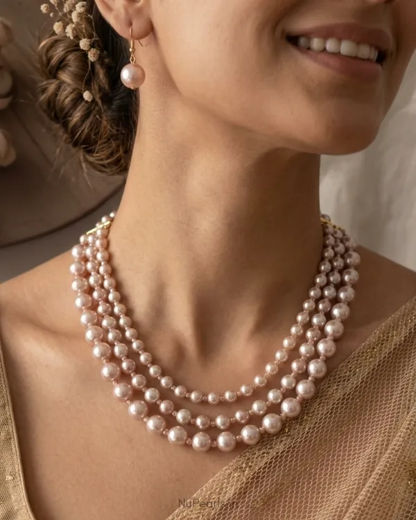 Handmade_Rose_Gold_Annika_Pearl_&_Crystal_3_Layered_Mala_Necklace_With_Earrings