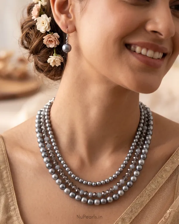 Handmade_Silver-Grey_Amelia_Pearl_&_Crystal_3_Layered_Mala_Necklace_With_Earrings