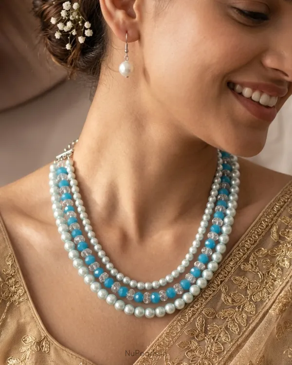 Handmade_Turquoise_Blue_Amelia_Pearl_&_Crystal_3_Layered_Mala_Necklace_With_Earrings