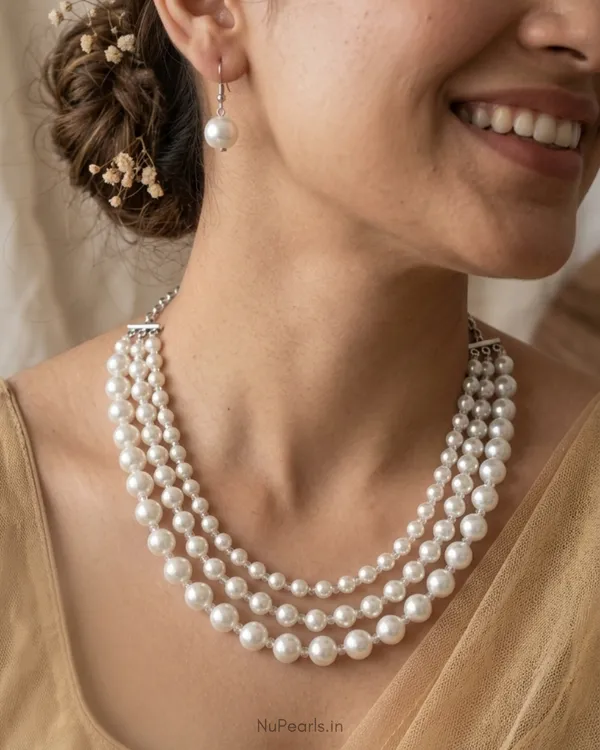 Handmade_White_Annika_Pearl_&_Crystal_3_Layered_Mala_Necklace_With_Earrings