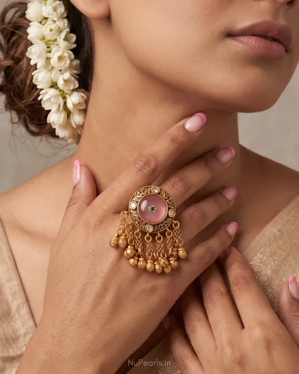 Rajwadi_Antique_Gold_Pink_Stone_Statement_Ring_with_Ghungroo_(Adjustable_for_Women)