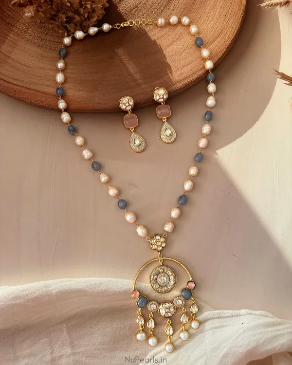 Kainaat_Pink-Blue_Chandbali_Long_Pendant_Set|Handmade_Baroque_Necklace