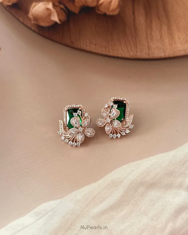 Green_Floral_Studs_|_18k_Rose_Gold_Plated_American_Diamond_Studded_Party_Earrings