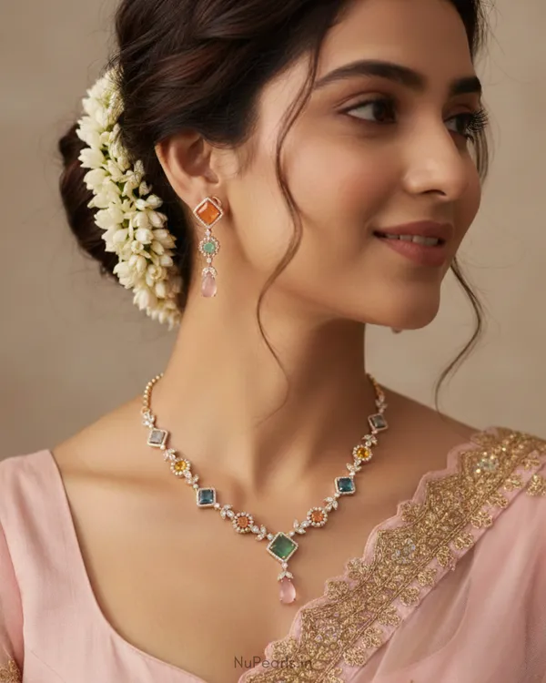 Pastel_Multi_Jannat_Necklace_|_18K_Rose_Gold_Plated_CZ_Studded_Jewellery_Set_For_Women