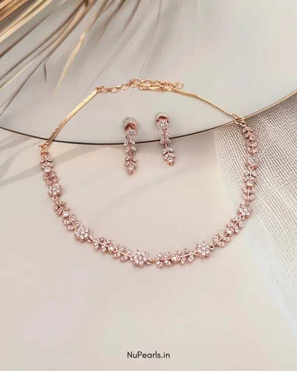 ROSA_Rose_Gold_Floral_Necklace_With_CZ_Stone_|_18K_Gold_Plated_Necklace_Set_For_Women