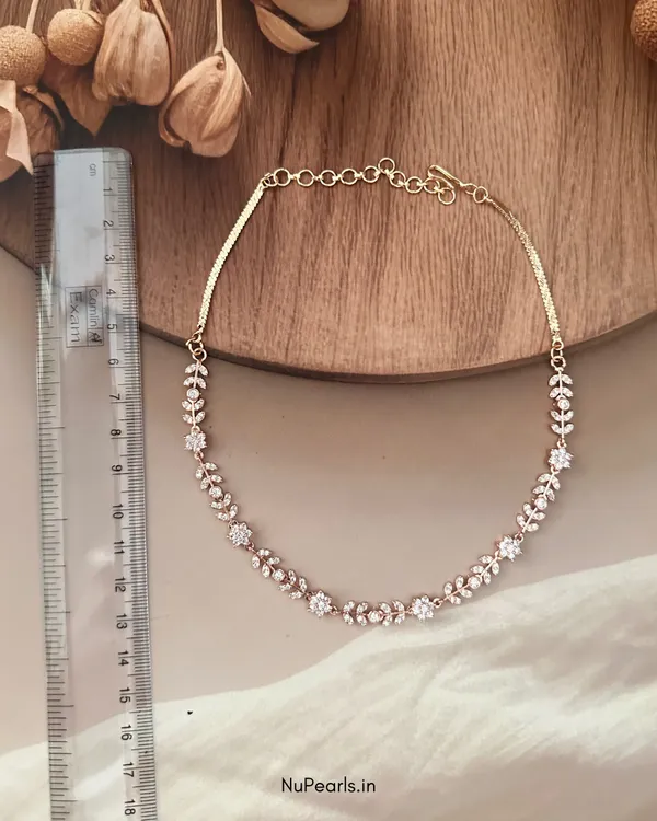 ROSA_Rose_Gold_Floral_Necklace_With_CZ_Stone_|_18K_Gold_Plated_Necklace_Set_For_Women