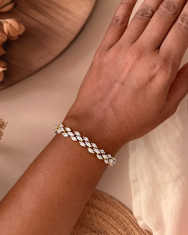 Mina_Gold_Plated_Marquise_CZ_Leaf_Design_Tennis_Bracelet