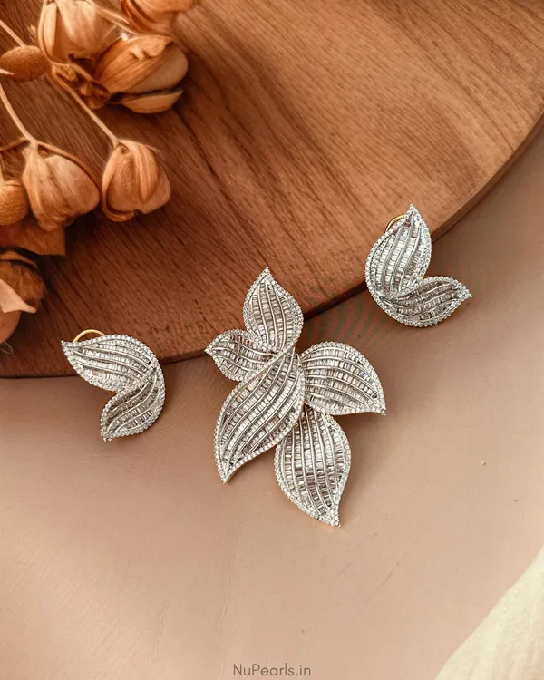 Nava_CZ_Baguette_Gold_Silver_Pendant_Set_With_Chain|Screw_Back_Earrings