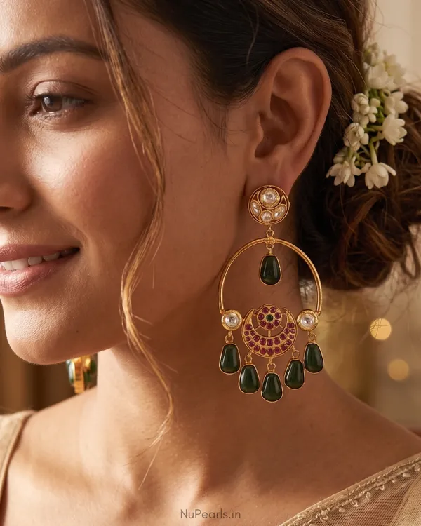 Green_Srija_Temple_Chandbalis_|18K_Gold_Plated_Handmade_Designer_Earrings