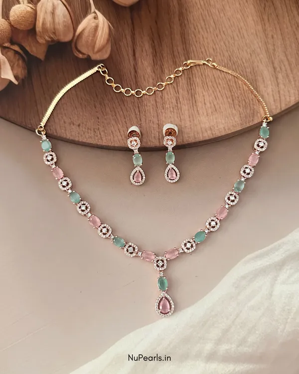 Mint_Green-Pink_Mia_AD_Stone_Necklace_|_18K_Gold_Plated_Necklace_Set_For_Women