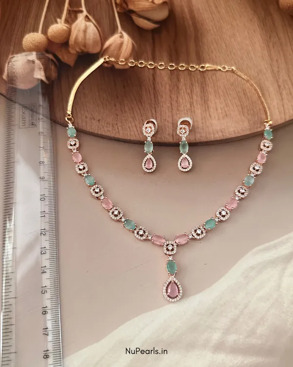 Mint_Green-Pink_Mia_AD_Stone_Necklace_|_18K_Gold_Plated_Necklace_Set_For_Women