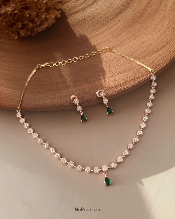 Green_Lili_Necklace_|_18K_Rose_Gold_Plated_CZ_Studded_Jewellery_Set_For_Women