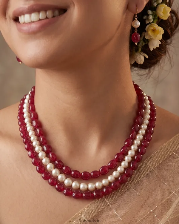 Ruby_Red_Sophia_Pearl_&_Stone_3_Layer_Necklace_For_Women