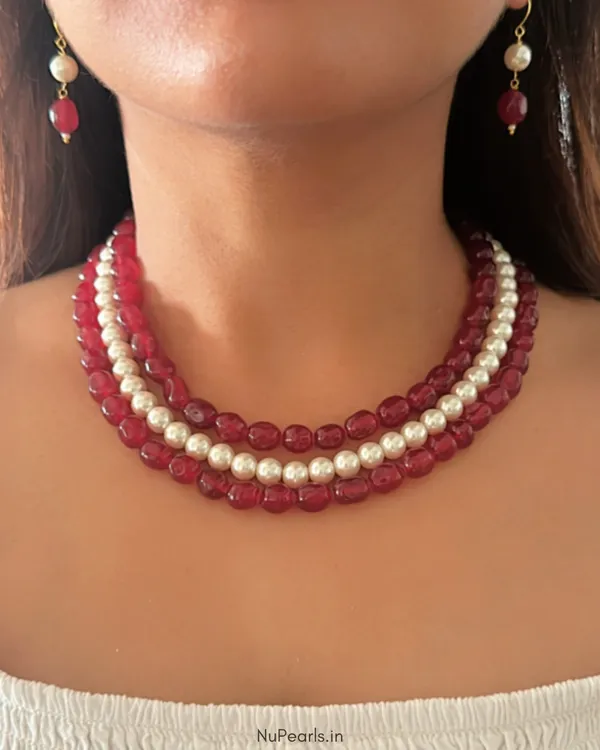 Ruby_Red_Sophia_Pearl_&_Stone_3_Layer_Necklace_For_Women