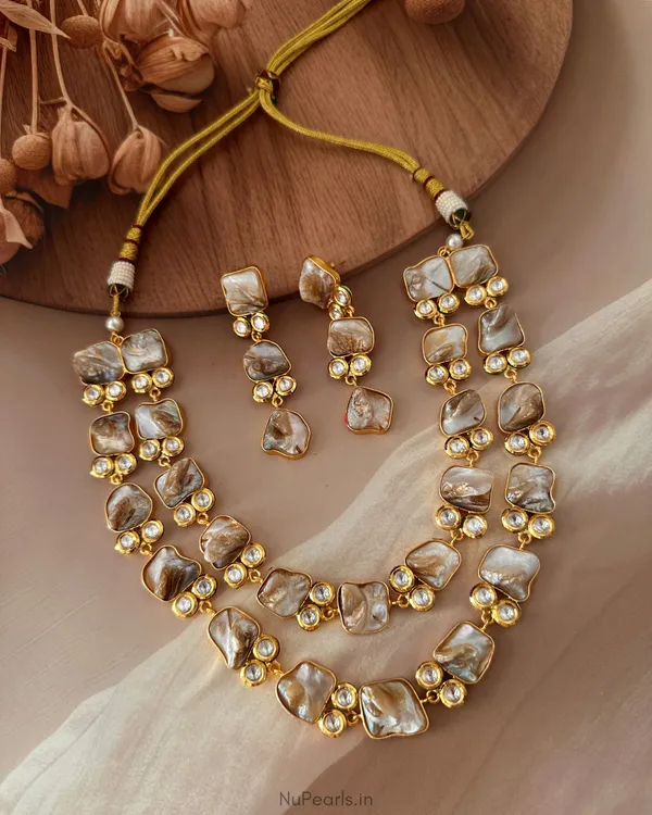 Padmika_Double_Layer_Mother_Of_Pearl_&_Kundan_Necklace_Set_|18K_Gold_Plated