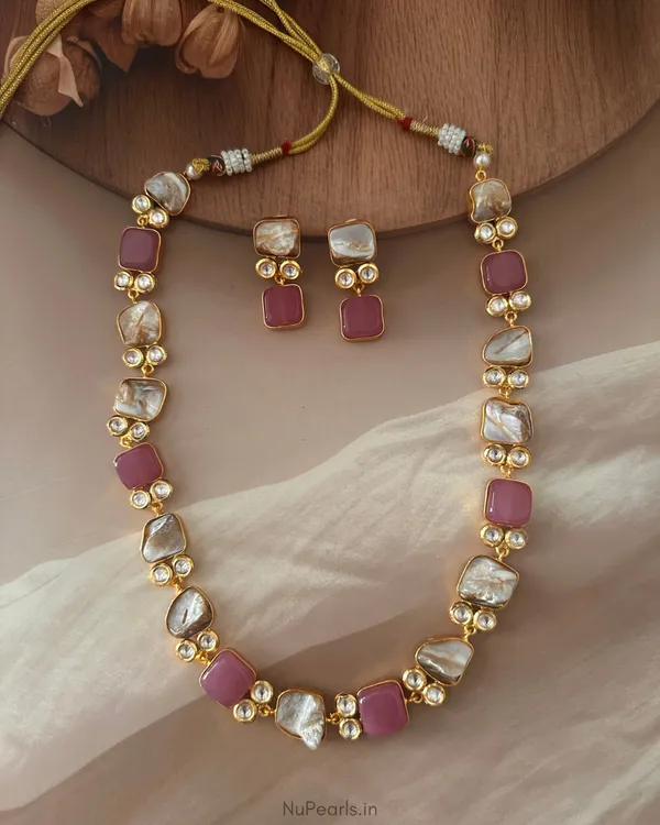 Pink_Lumaa_Mother_Of_Pearl_&_Kundan_Necklace_Set_|18K_Gold_Plated