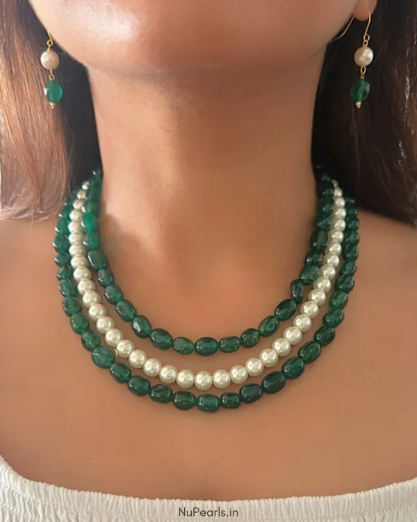 Emerald_Green_Sophia_Pearl_&_Stone_3_Layer_Necklace_For_Women