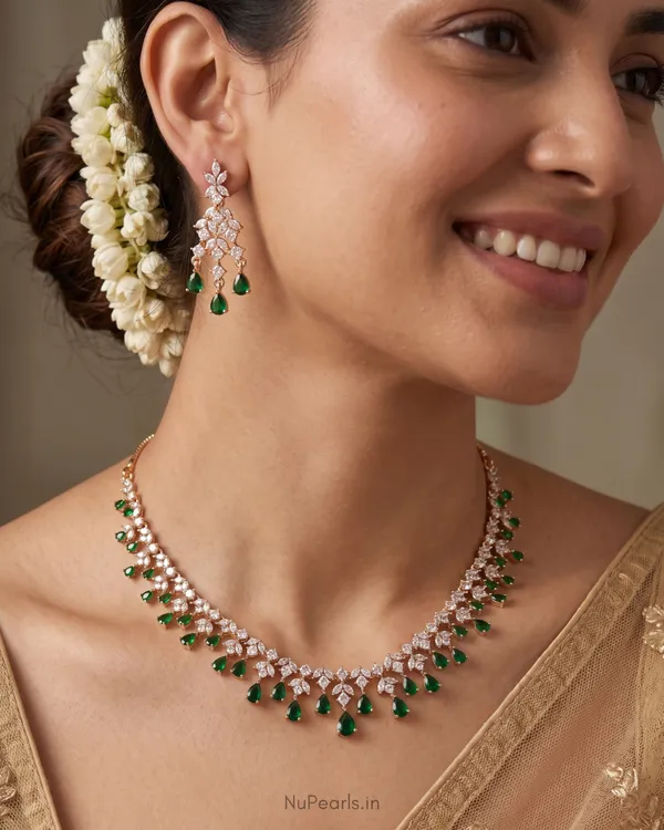 Green_Dwani_Necklace_|_18K_Rose_Gold_Plated_CZ_Studded_Jewellery_Set_For_Women