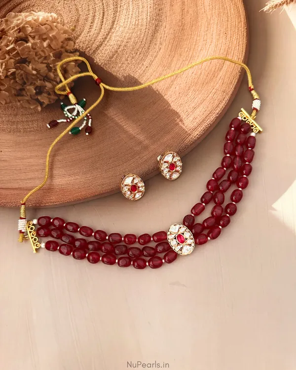 Red_Raka_Kundan_&_Stone_Multilayer_Choker|18K_Gold_Plated_Necklace_Set