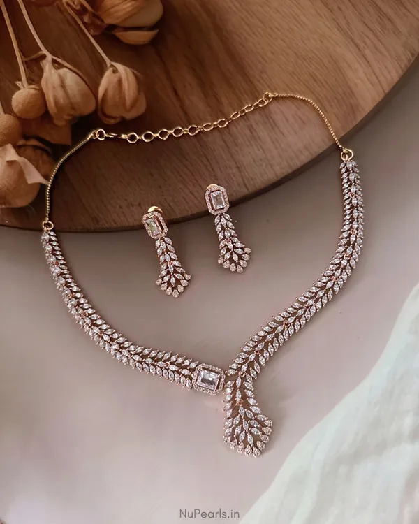 Rose_Gold_Gurnaz_American_Diamond_Necklace_Set|_18k_Rose_Gold_Plated