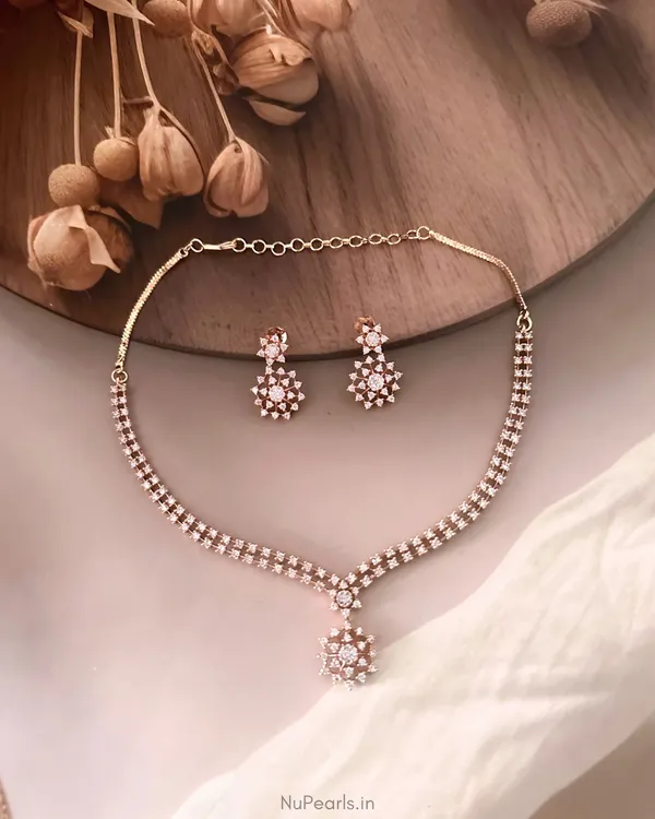 Rose_Gold_Nimat_American_Diamond_Necklace_Set|_18k_Rose_Gold_Plated