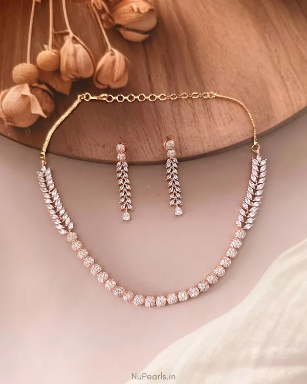 Rose_Gold_Roop_American_Diamond_String_Necklace_Set|_18k_Rose_Gold_Plated