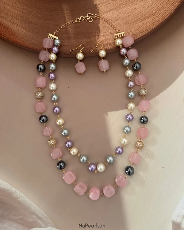 Pink_Samah_Double_Layer_Handmade_Pearl_&_Stone_Mala_With_Earrings