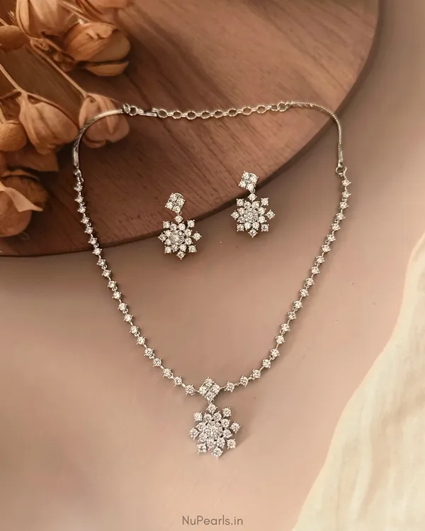 Silver_Gurdeep_AD_Necklace_With_Earrings|Rhodium_Plated