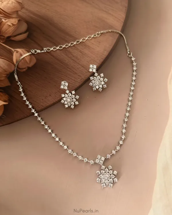 Silver_Gurdeep_AD_Necklace_With_Earrings|Rhodium_Plated