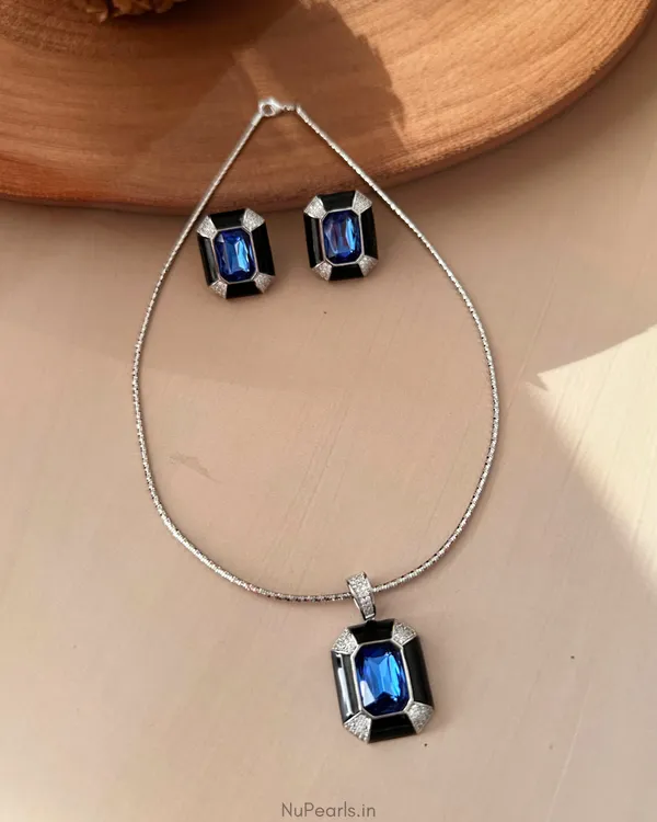 Sloane_Blue_Princess_Cut_Stone_Hasli_Necklace_Set|_Premium_Rhodium_Polish