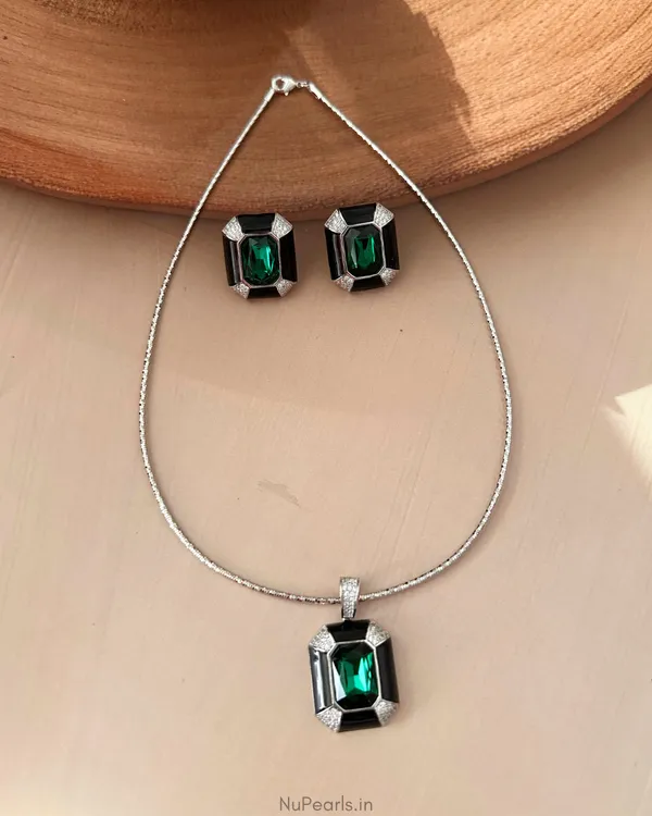 Sloane_Green_Princess_Cut_Stone_Hasli_Necklace_Set|_Premium_Rhodium_Polish