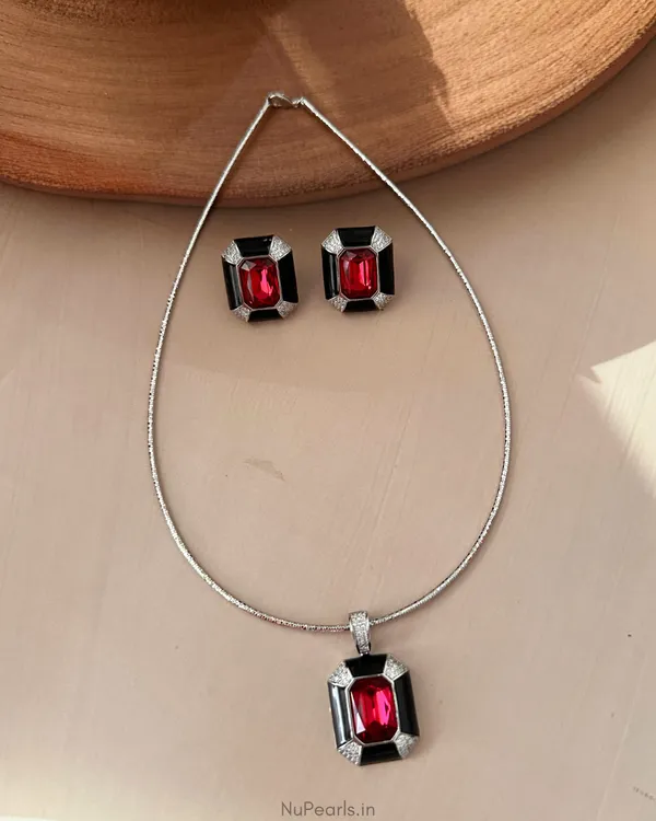 Sloane_Red_Princess_Cut_Stone_Hasli_Necklace_Set|_Premium_Rhodium_Polish